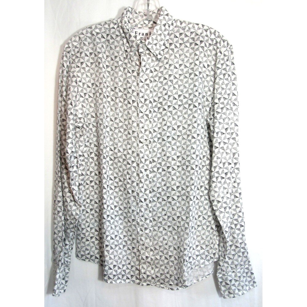 Frank & Eileen Finbar White Black Triangle Dots Linen Button Down Shirt XXS NWOT